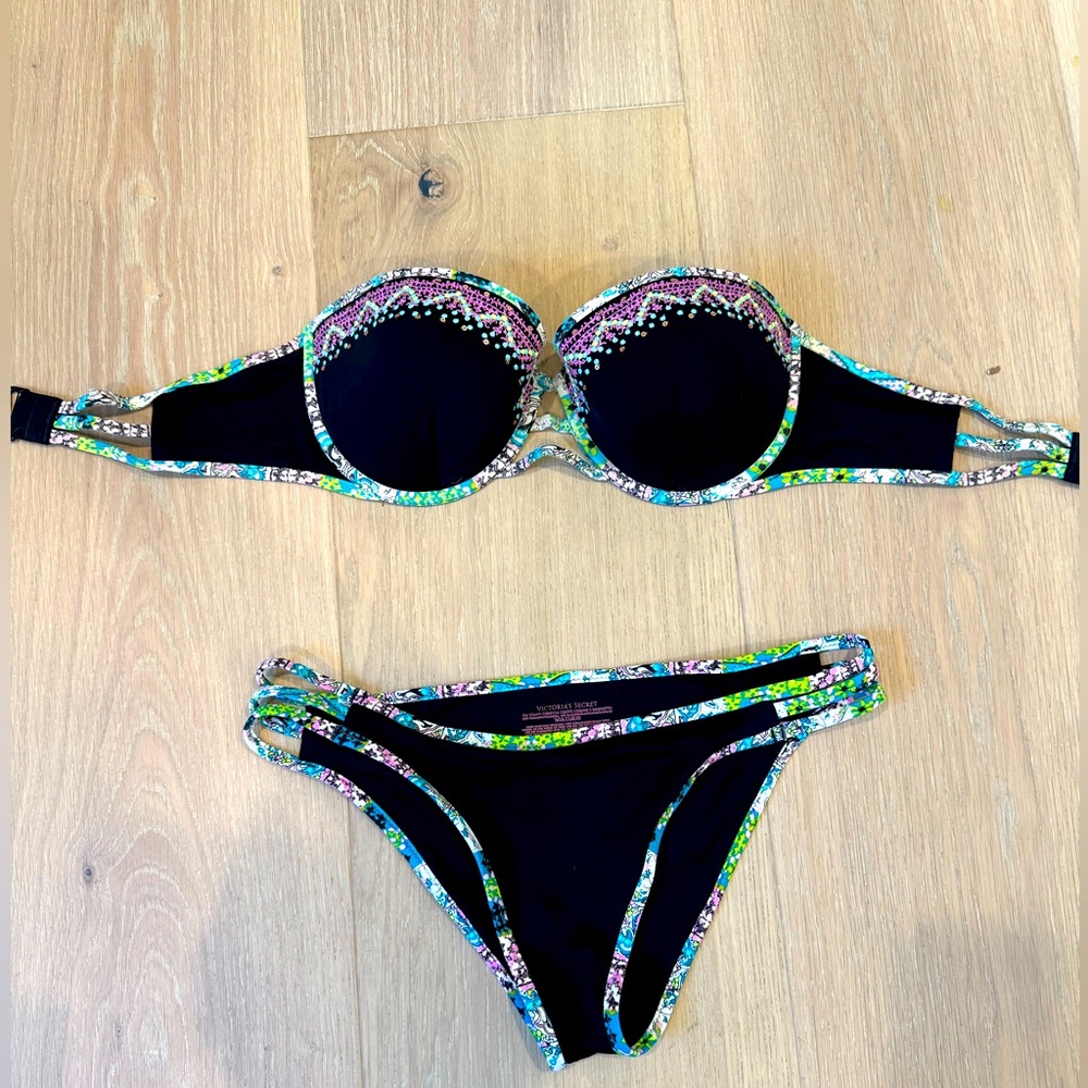 Victoria’s Secret black bikini with patterned trim